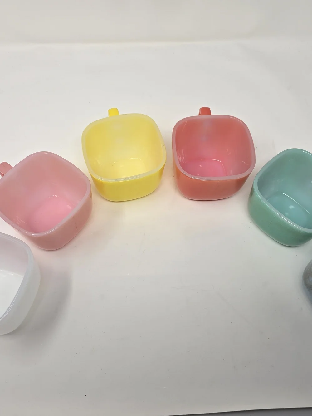 Vintage 1950s Glasbake Milk Glass Square Mugs - Set of 6 Rainbow Colors